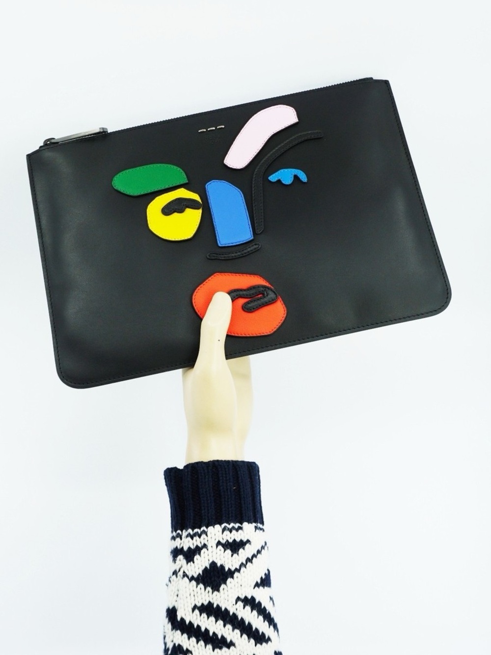 Fendi Picasso Face Motif Calf Leather Pouch